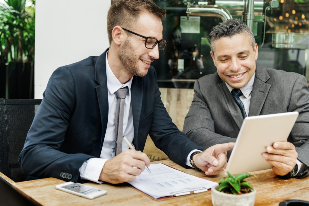 Businessmen Happy Technology Outdoors Concept